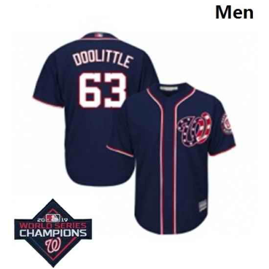Mens Washington Nationals 63 Sean Doolittle Navy Blue Alternate 2 Cool Base Baseball Stitched 2019 World Series Champions Patch Jersey